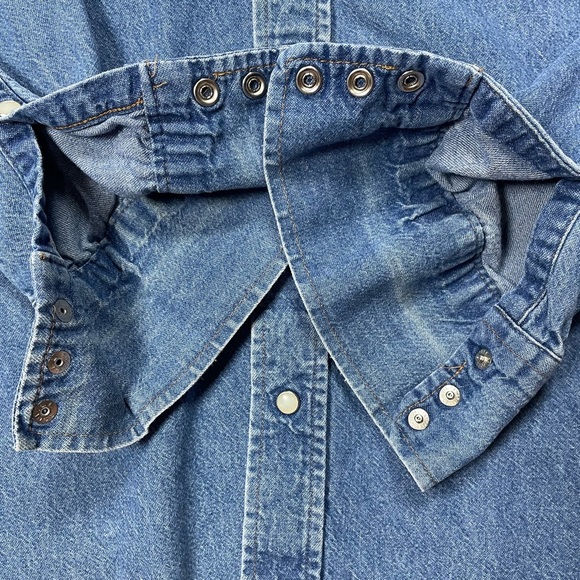 Vintage Saddle King Western Denim Shirt – Pearl Snap, Long Sleeve - Picture 10 of 16